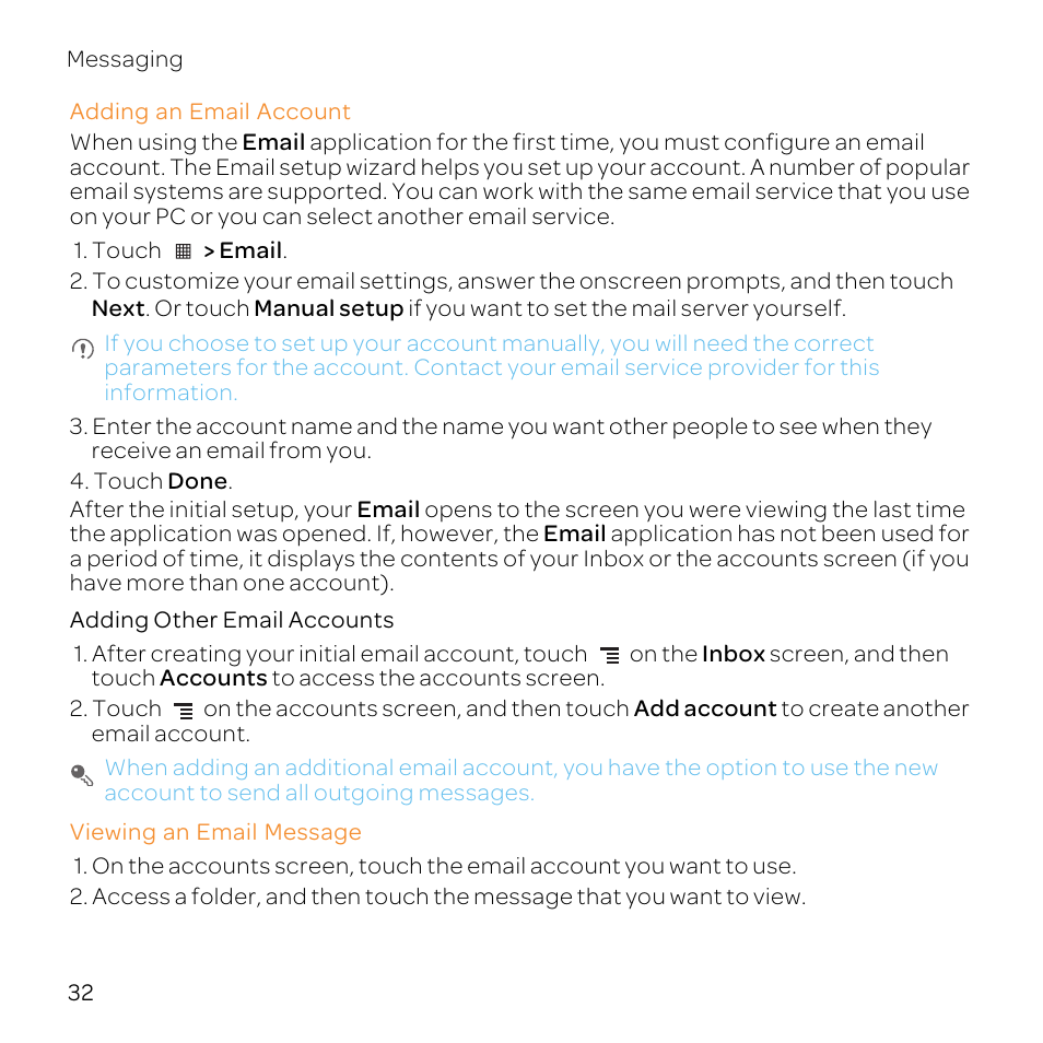 Adding an email account, Adding other email accounts, Viewing an email message | Huawei U8800-51 User Manual | Page 37 / 83