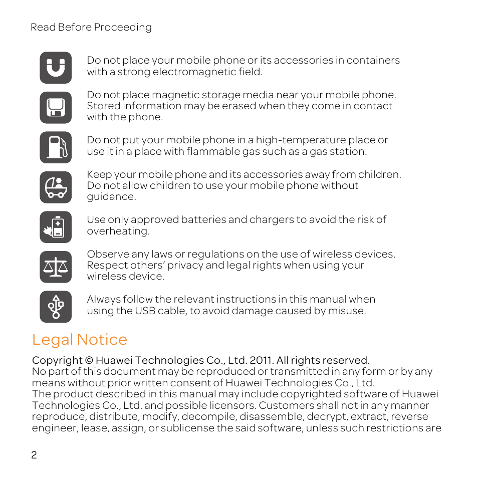 Legal notice | Huawei U8800-51 User Manual | Page 7 / 83