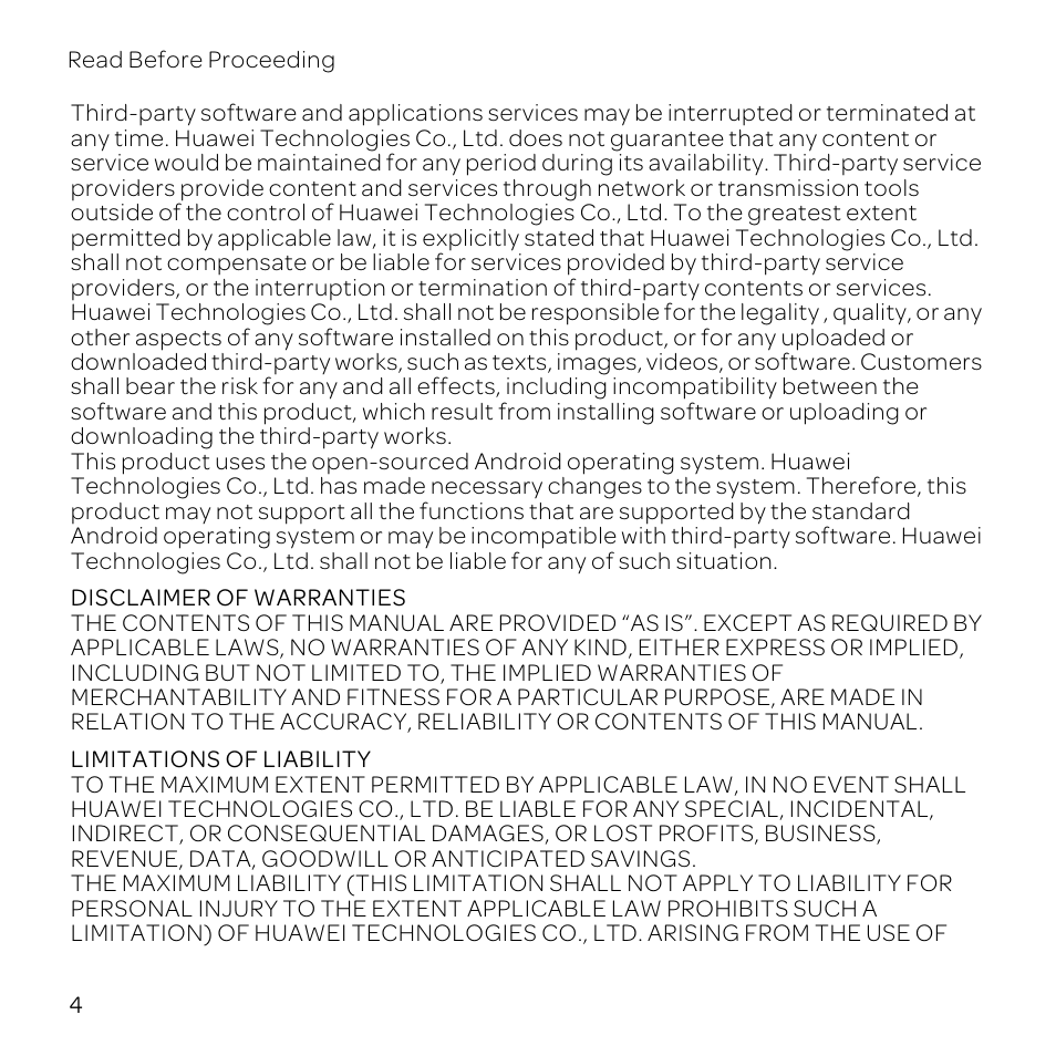 Disclaimer of warranties, Limitations of liability | Huawei U8800-51 User Manual | Page 9 / 83