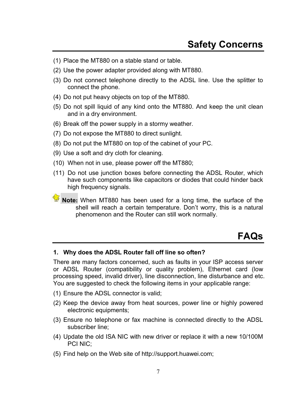 Safety concerns, Faqs | Huawei SmartAX MT880 User Manual | Page 10 / 16
