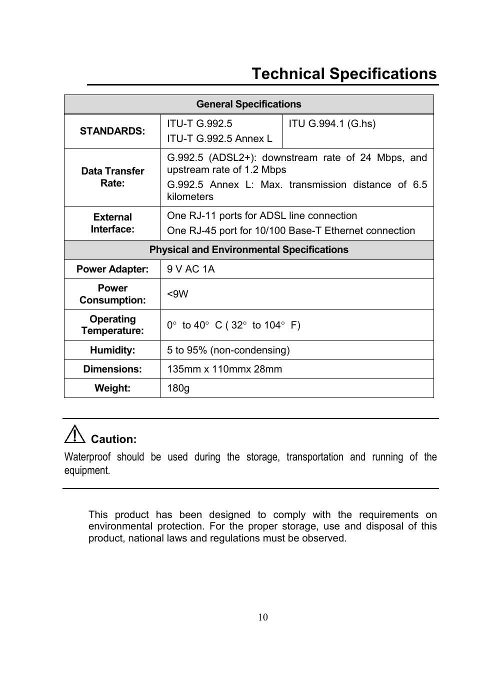 Technical specifications | Huawei SmartAX MT880 User Manual | Page 13 / 16