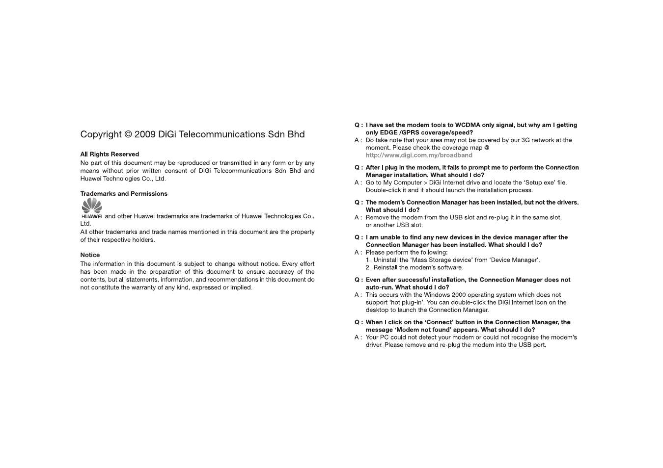 Huawei DiGi Broadband HSDPA USB E219 User Manual | Page 3 / 20