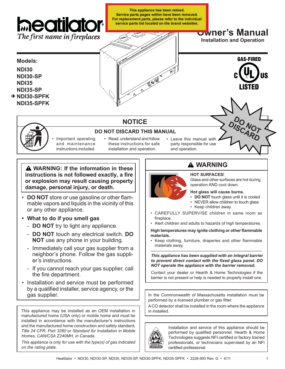 Heatiator NDI30-SP User Manual | 42 pages