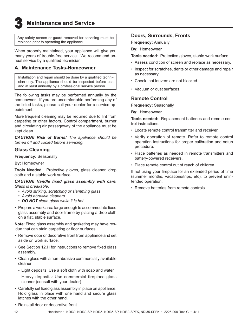 Maintenance and service | Heatiator NDI30-SP User Manual | Page 12 / 42