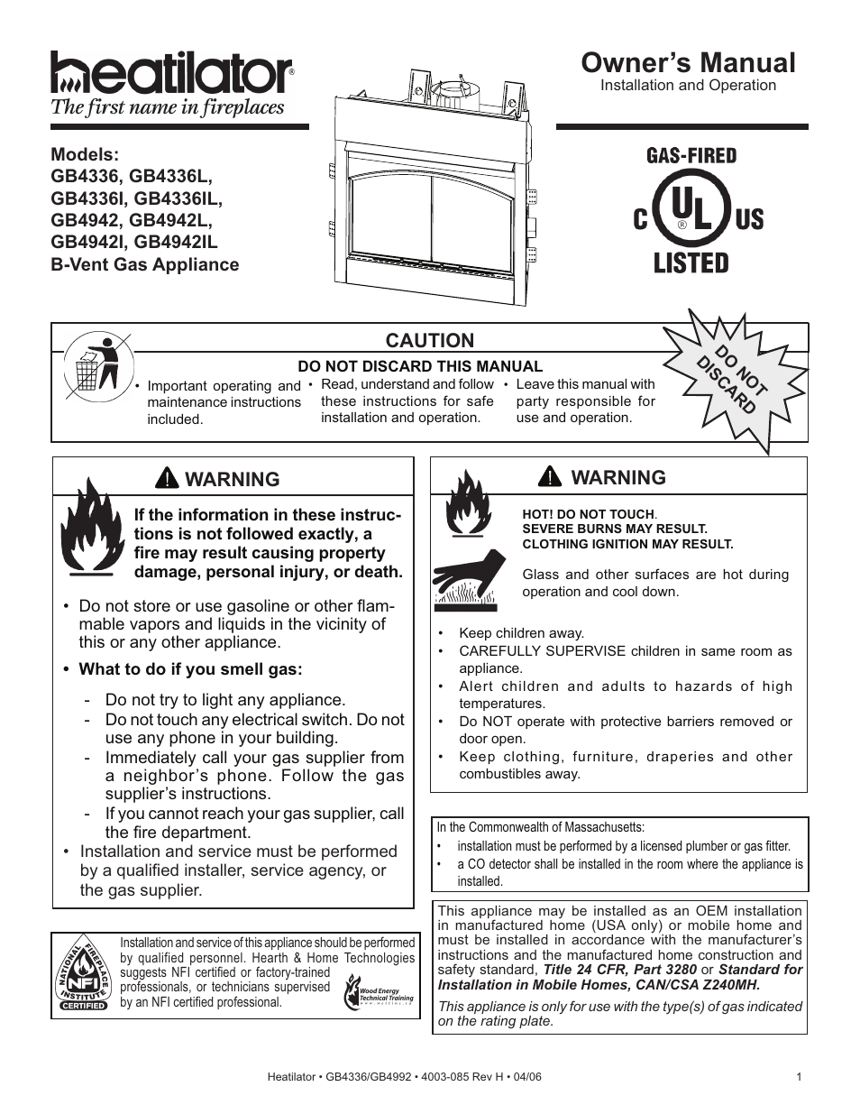 Heatiator Heatilator GB4336 User Manual | 52 pages