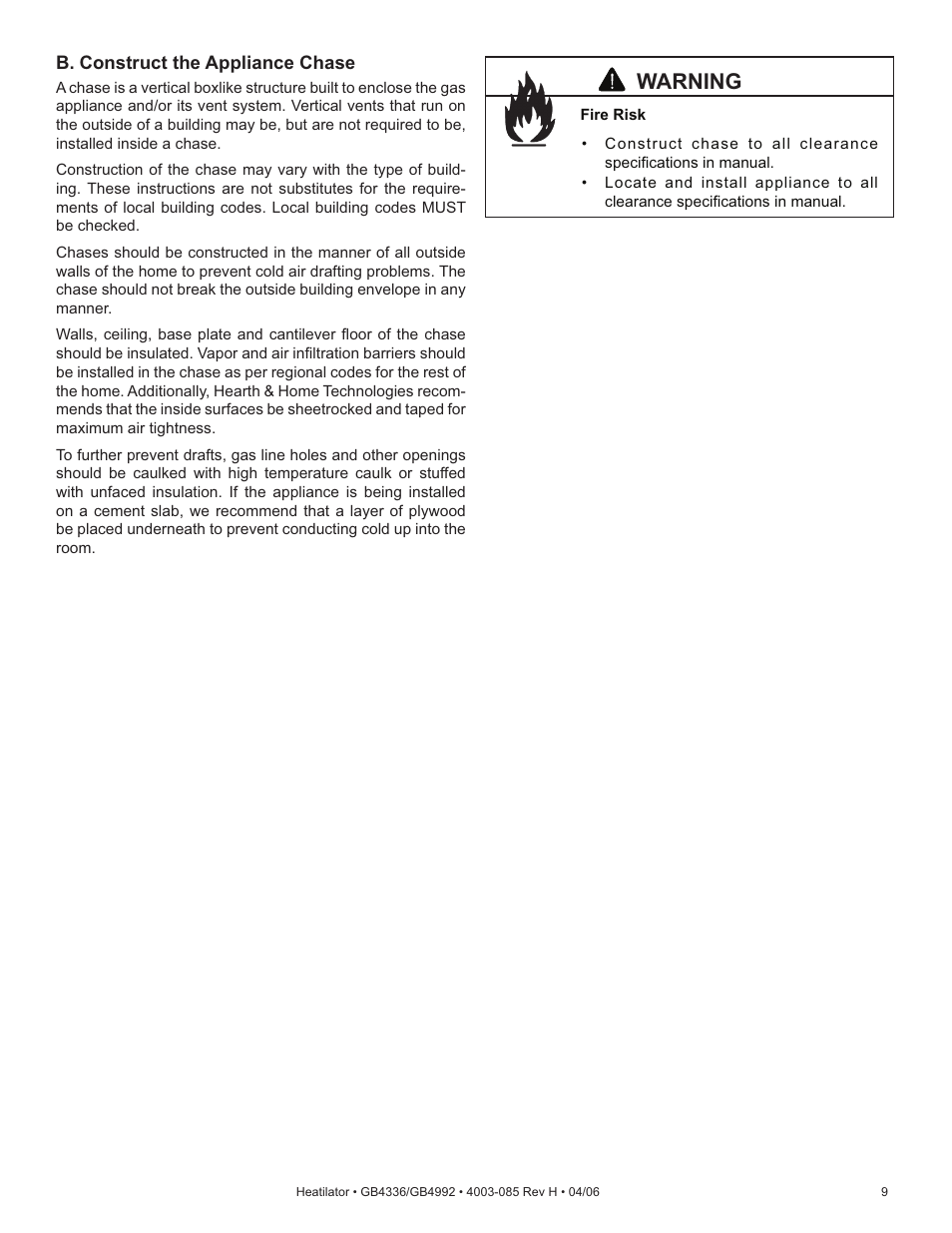 Warning | Heatiator Heatilator GB4336 User Manual | Page 9 / 52