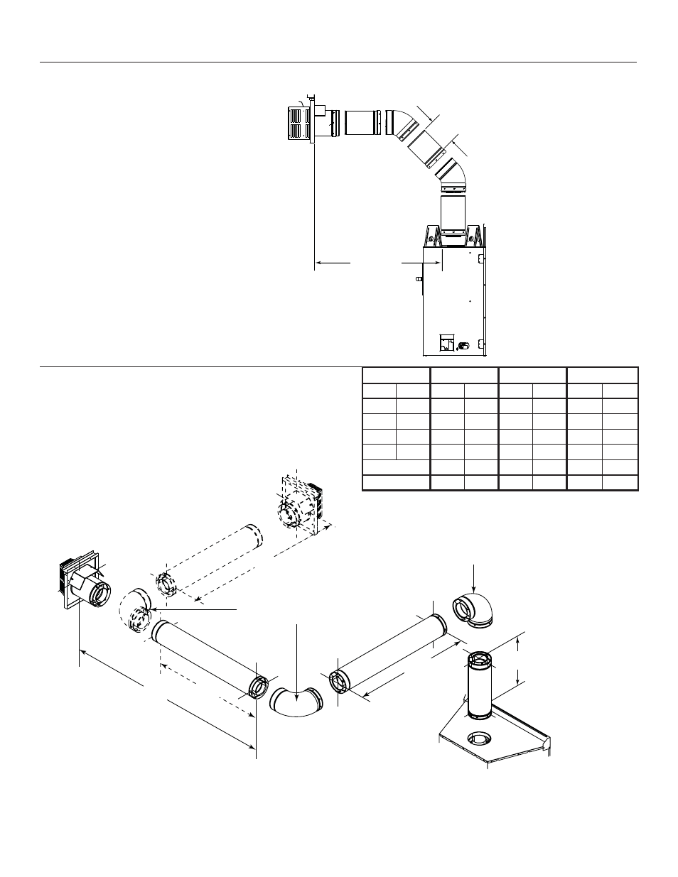 Installed horizontally installed vertically h, Top vent - horizontal termination - (continued), Two elbows | Two 45° elbows replacing one 90° elbow | Heatiator Heatilator Evolution NEVO4236I NEVO3630I User Manual | Page 26 / 75