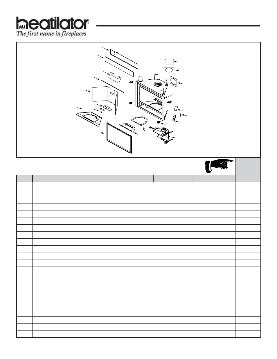 C. service parts, Nevo3630i, Stocked at depot | Heatiator Heatilator Evolution NEVO4236I NEVO3630I User Manual | Page 70 / 75