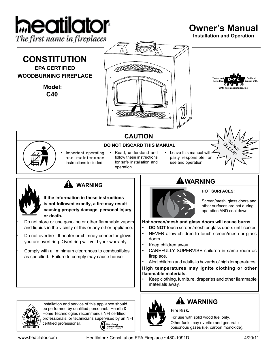 Heatiator C40 User Manual | 71 pages