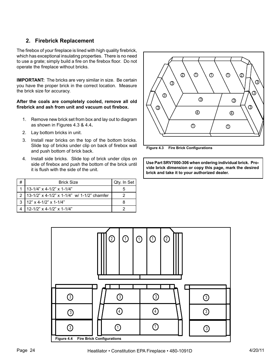 Firebrick replacement | Heatiator C40 User Manual | Page 24 / 71