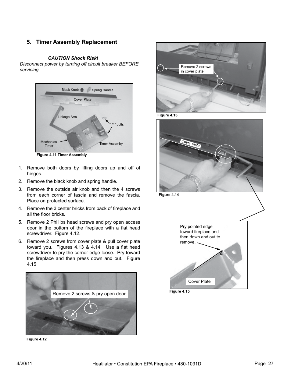 Timer assembly replacement | Heatiator C40 User Manual | Page 27 / 71