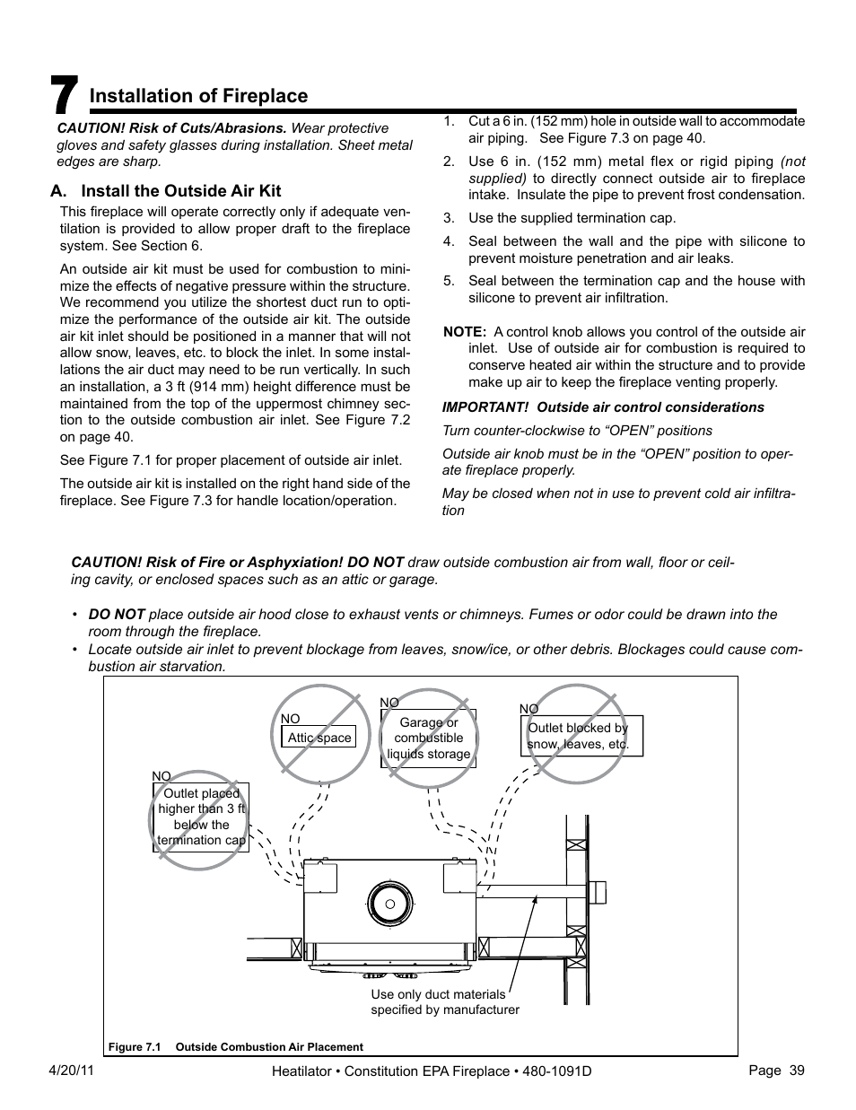Installation of fireplace | Heatiator C40 User Manual | Page 39 / 71