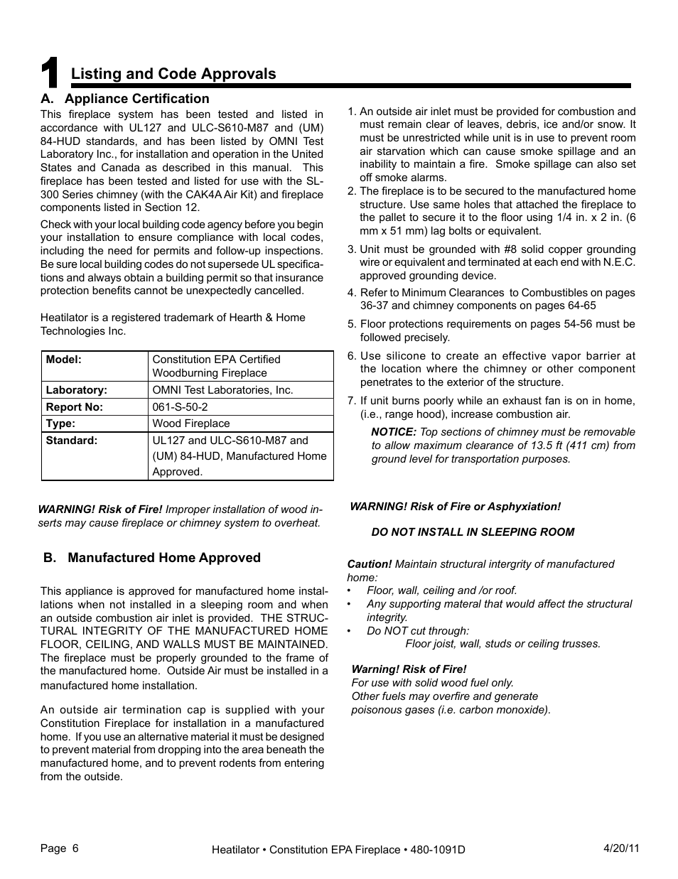 Listing and code approvals | Heatiator C40 User Manual | Page 6 / 71