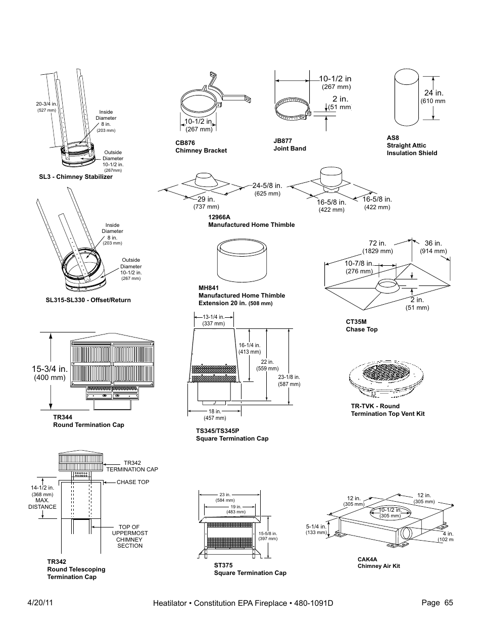 3/4 in, 24 in, 2 in | 1/2 in | Heatiator C40 User Manual | Page 65 / 71