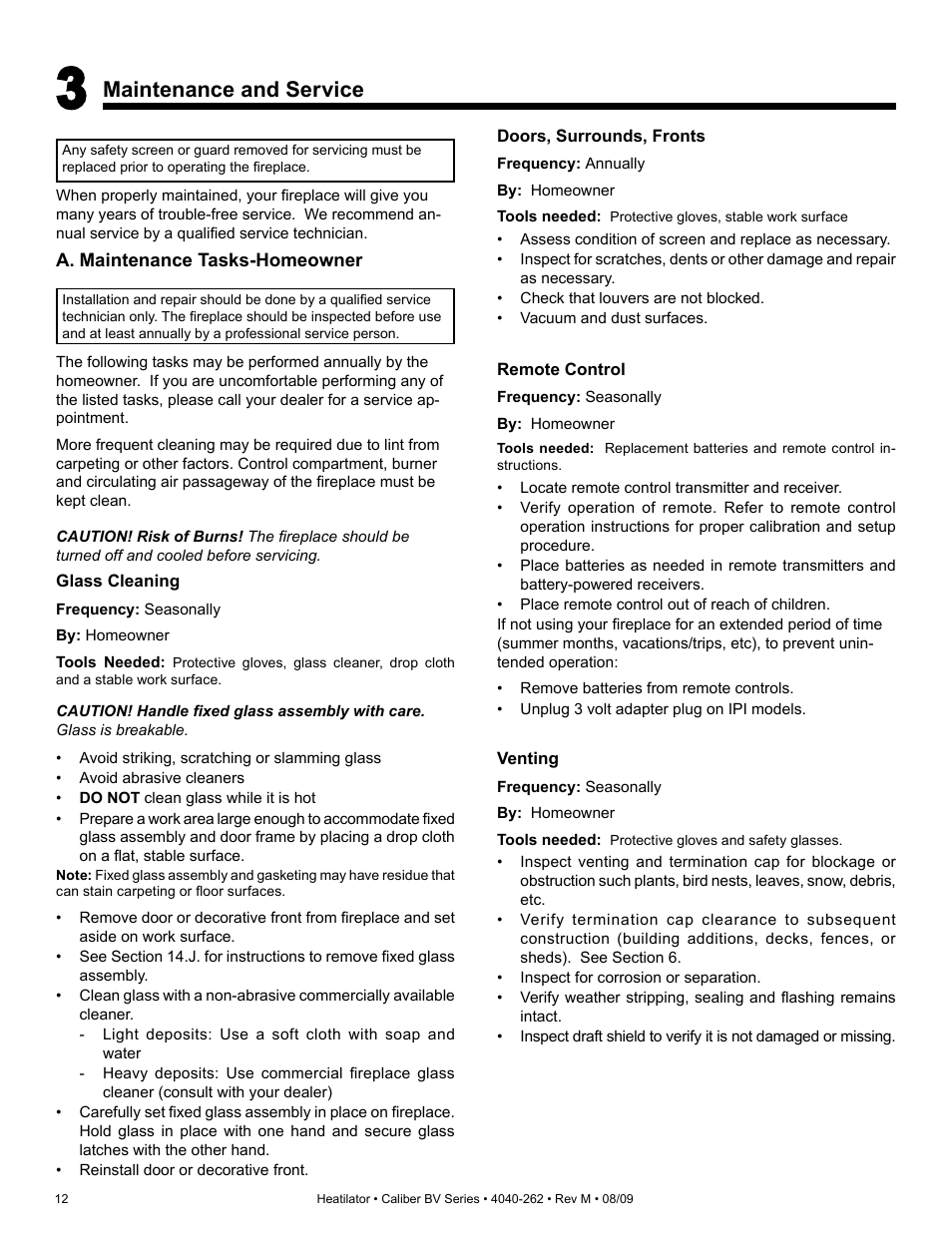 Maintenance and service | Heatiator CB4842IR User Manual | Page 12 / 40