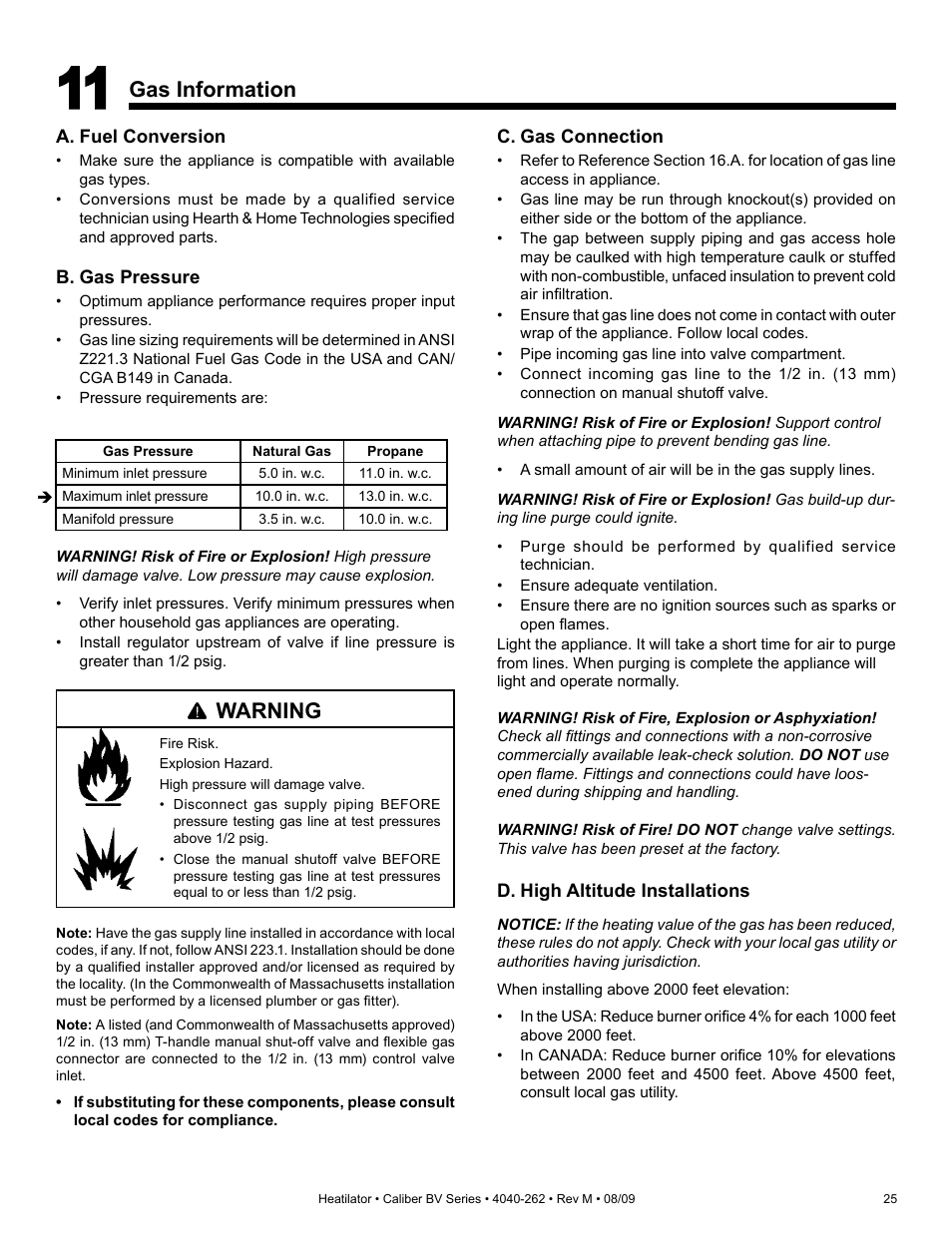 Gas information, Warning | Heatiator CB4842IR User Manual | Page 25 / 40