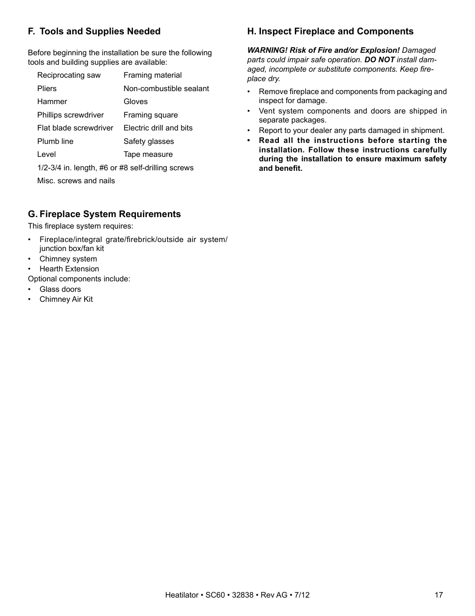 Heatiator Heatilator Wood Burning Fireplace SC60 User Manual | Page 17 / 48