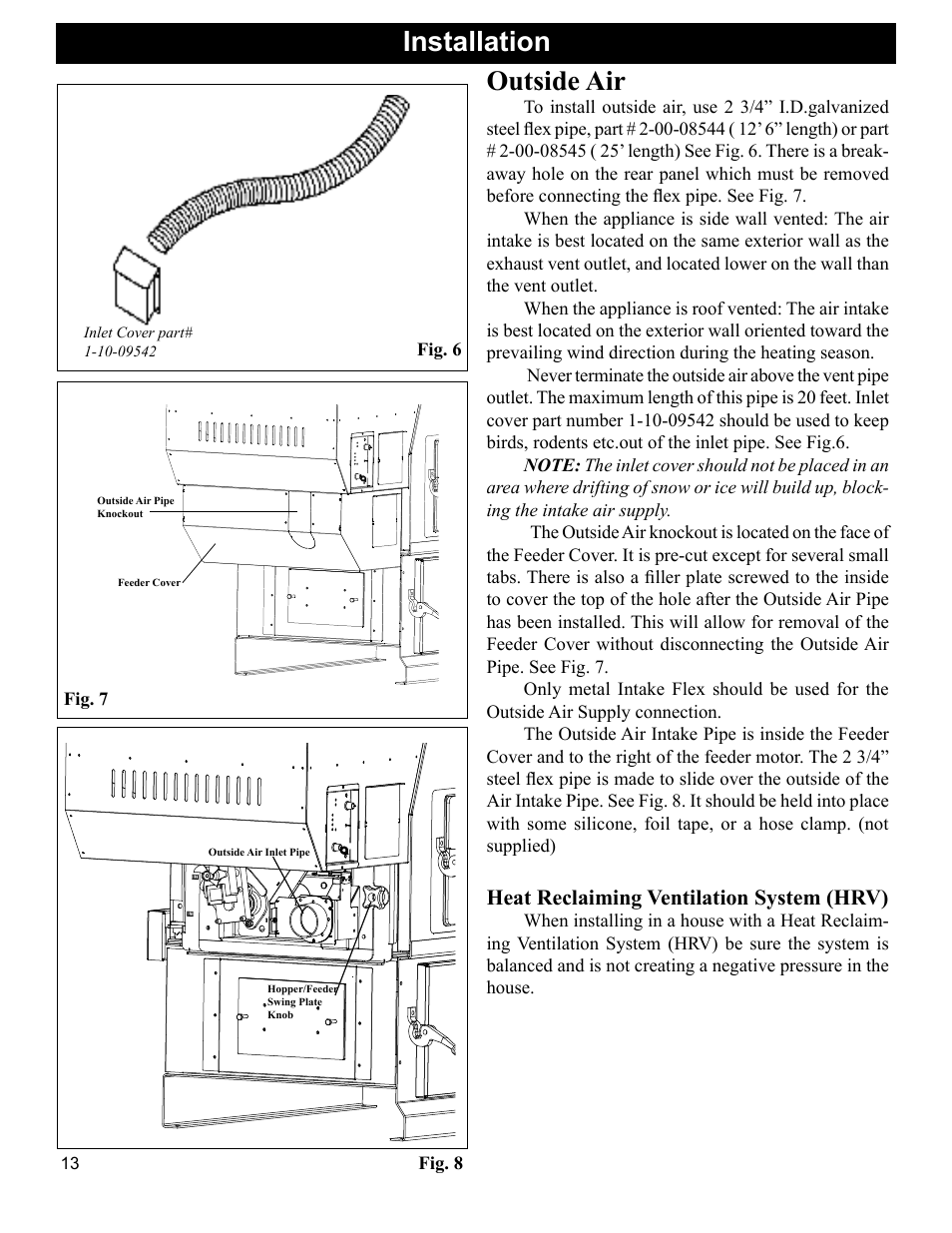 Outside air, Installation, Heat reclaiming ventilation system (hrv) | Heatiator Heatilator BH60 User Manual | Page 13 / 42