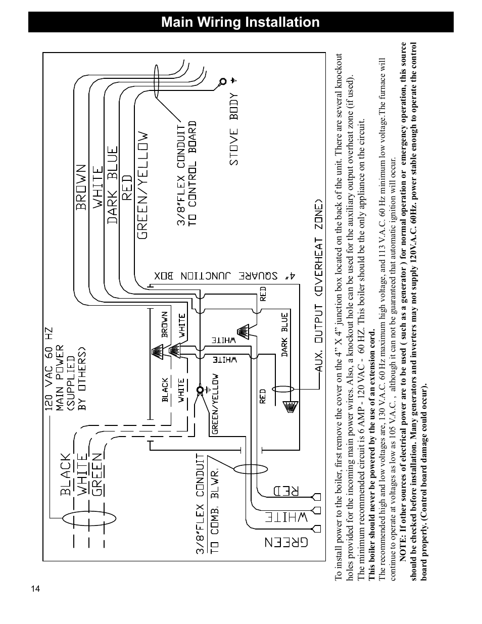 Main wiring installation | Heatiator Heatilator BH60 User Manual | Page 14 / 42
