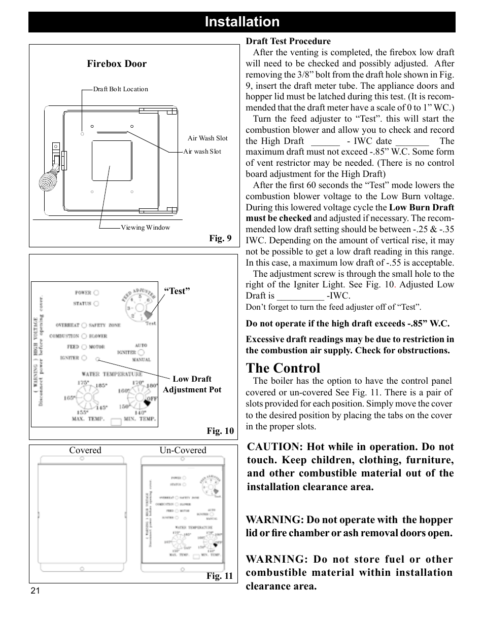 Installation, The control | Heatiator Heatilator BH60 User Manual | Page 21 / 42