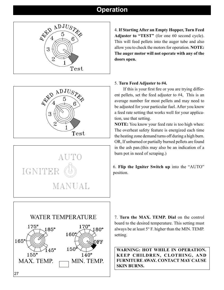 Operation, Water temperature max. temp. min. temp | Heatiator Heatilator BH60 User Manual | Page 27 / 42
