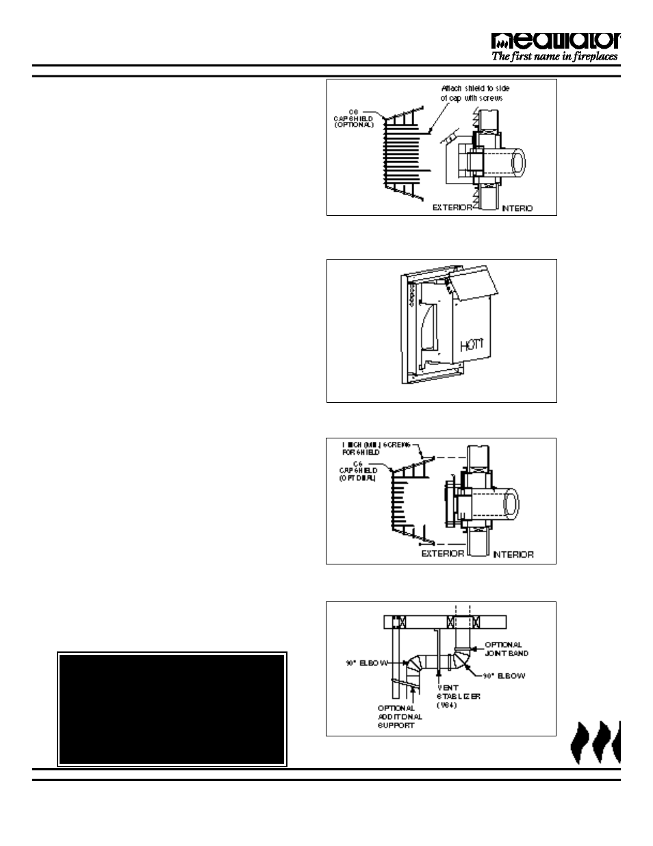 B. vertical termination, Warning | Heatiator Heatilator Fireplace GC150 User Manual | Page 11 / 28