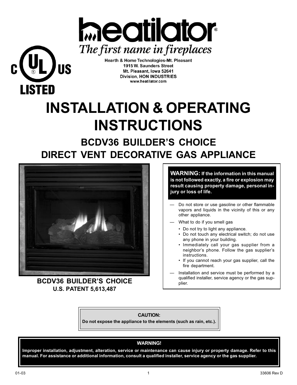 Heatiator Heatilator BCDV36 User Manual | 28 pages