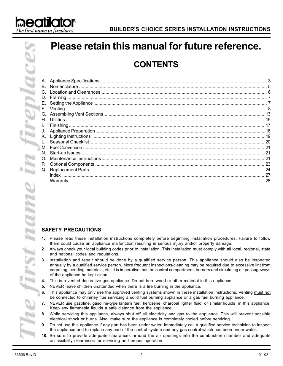 Heatiator Heatilator BCDV36 User Manual | Page 2 / 28