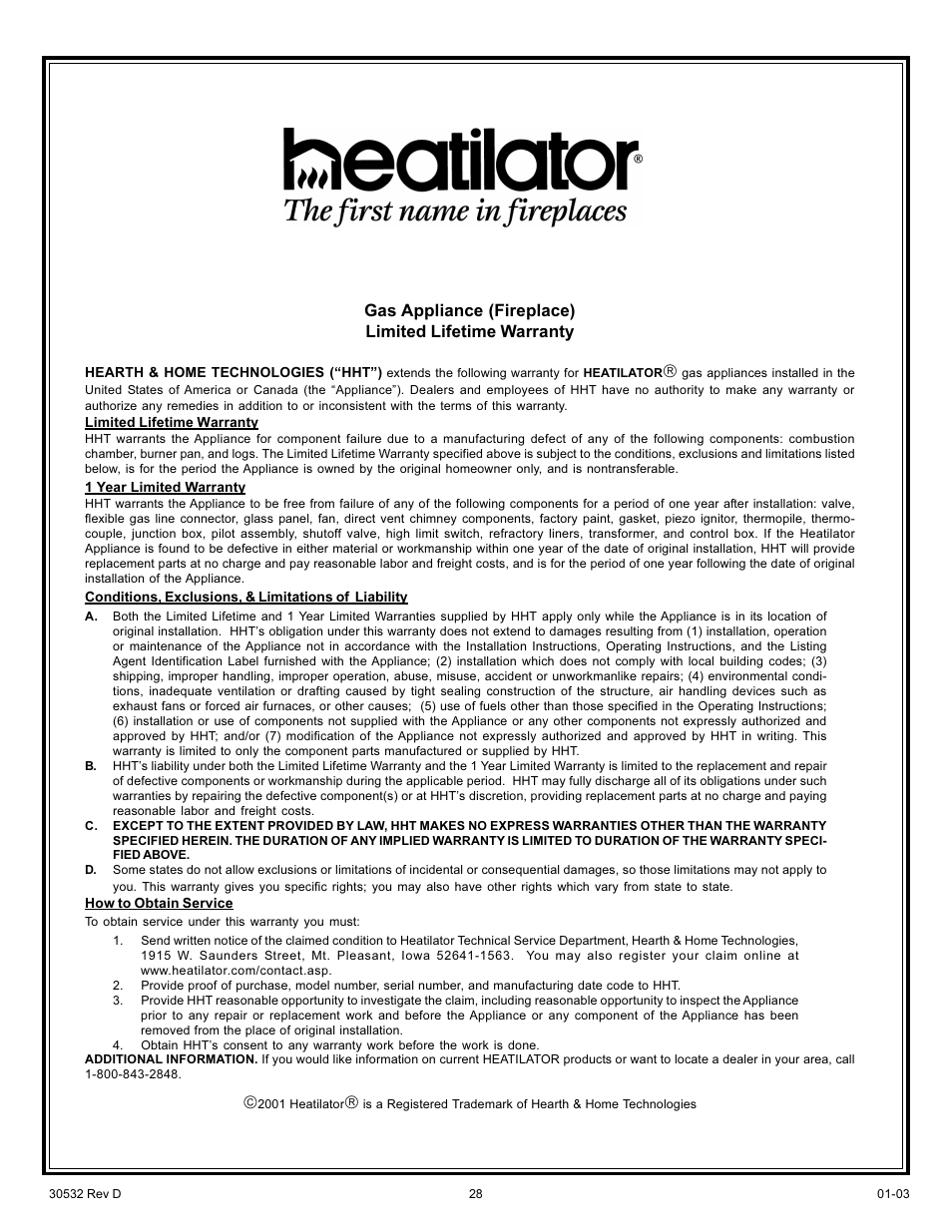 Heatiator Heatilator BCDV36 User Manual | Page 28 / 28