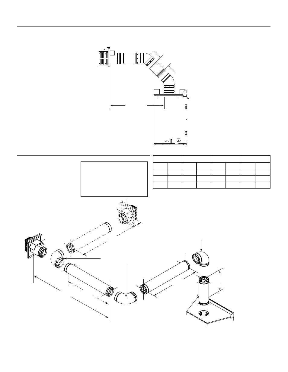 Installed horizontally installed vertically h, Top vent - horizontal termination - (continued), Two elbows | Two 45° elbows replacing one 90° elbow | Heatiator Heatilator Fireplace IDV4833IT User Manual | Page 24 / 60