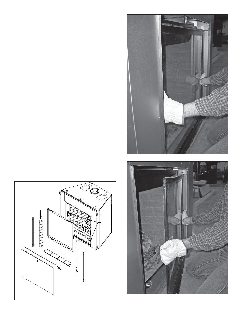 J. glass panel assembly, Removing/replacing glass assembly | Heatiator Heatilator Fireplace IDV4833IT User Manual | Page 48 / 60