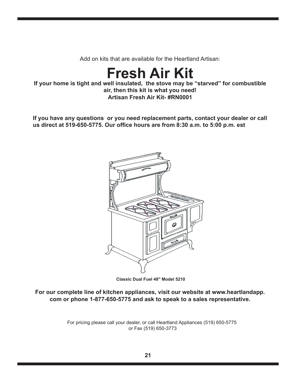 Fresh air kit | Heartland The Artisan User Manual | Page 21 / 21
