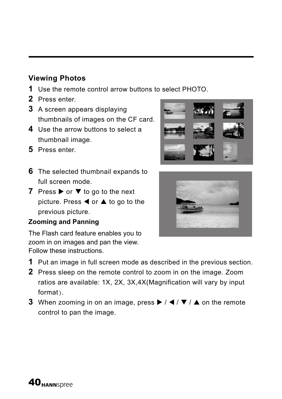 Viewing photos, Zooming and panning | HANNspree LT12-23U1-000 User Manual | Page 41 / 97