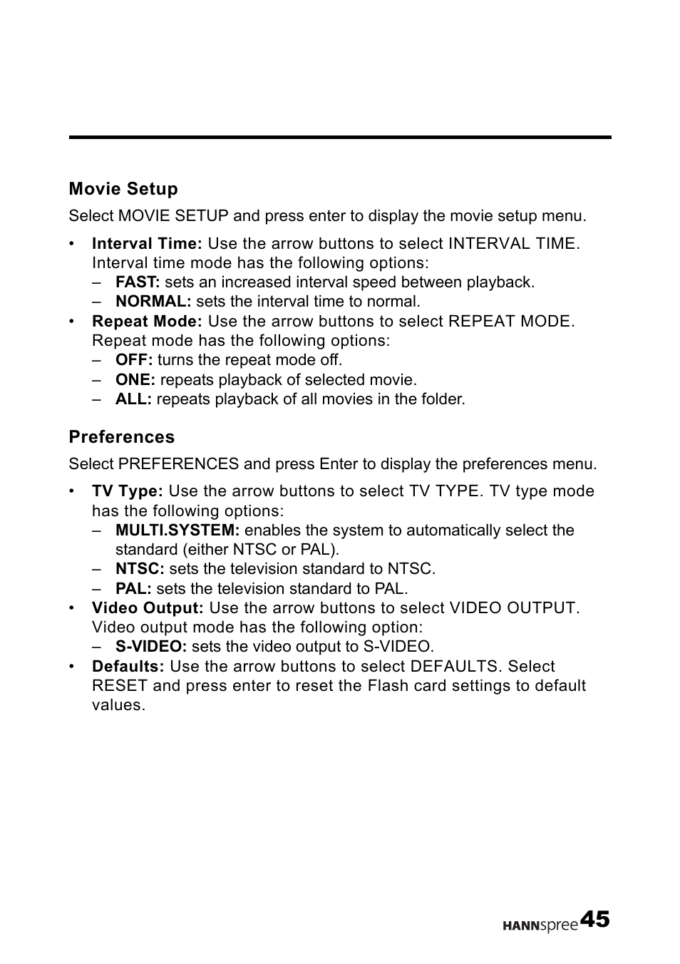 Movie setup, Preferences | HANNspree LT12-23U1-000 User Manual | Page 46 / 97