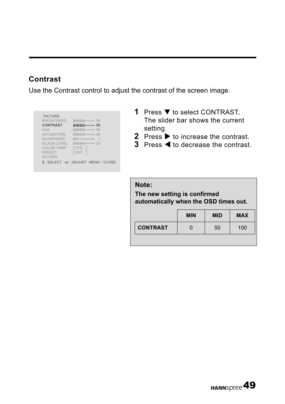 Contrast, Press | HANNspree LT12-23U1-000 User Manual | Page 50 / 97