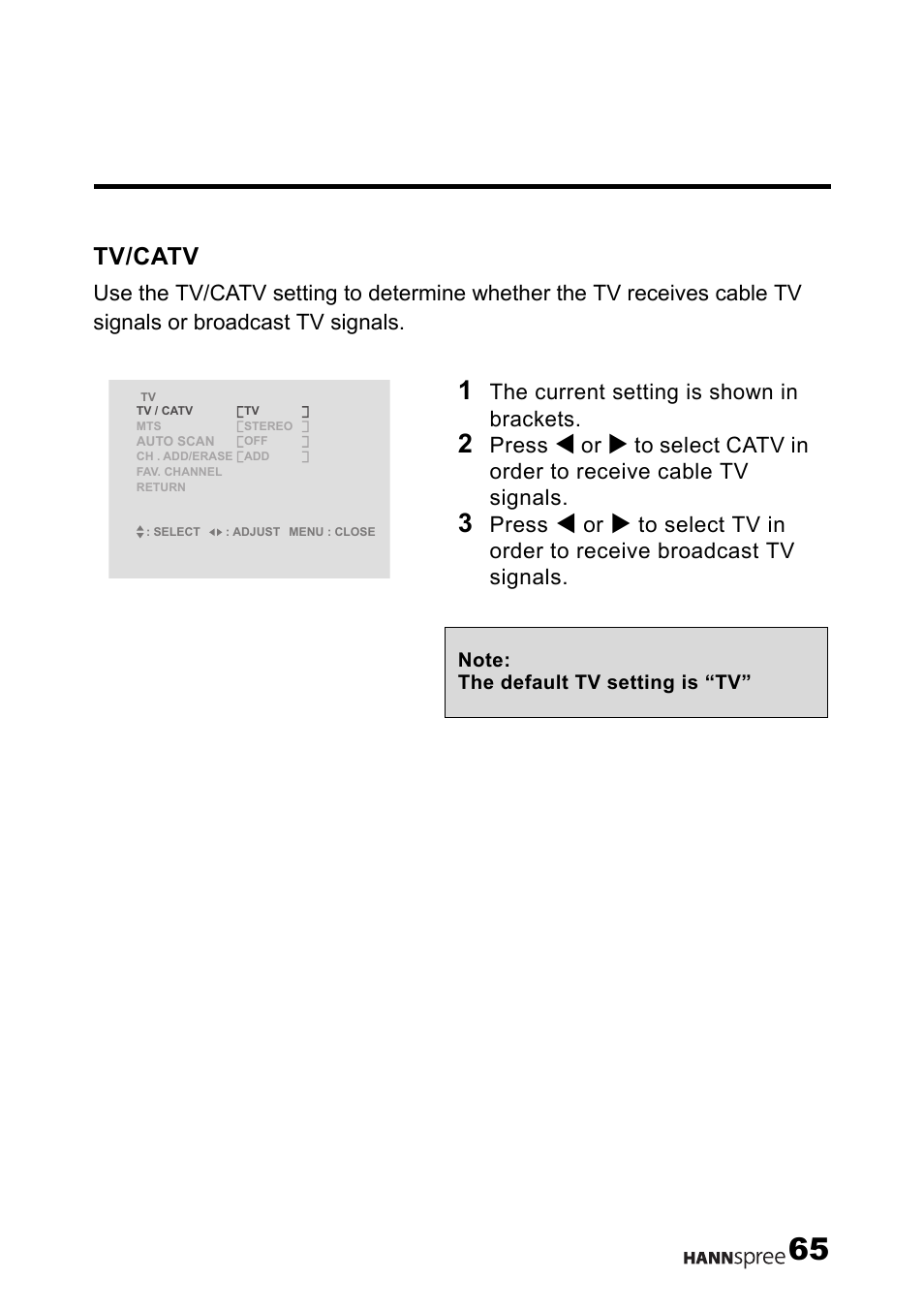 Tv/catv | HANNspree LT12-23U1-000 User Manual | Page 66 / 97