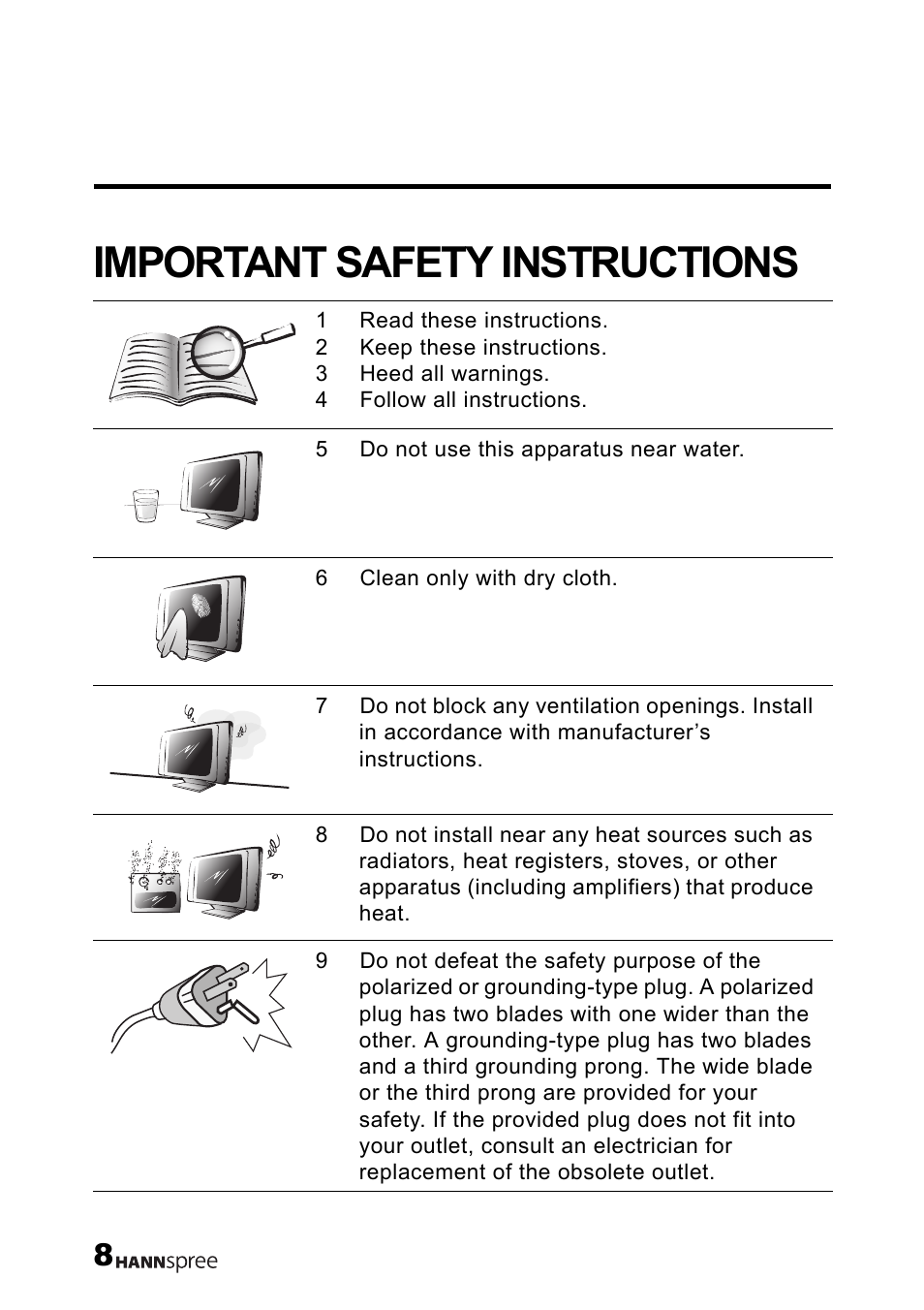 Important safety instructions | HANNspree LT12-23U1-000 User Manual | Page 9 / 97