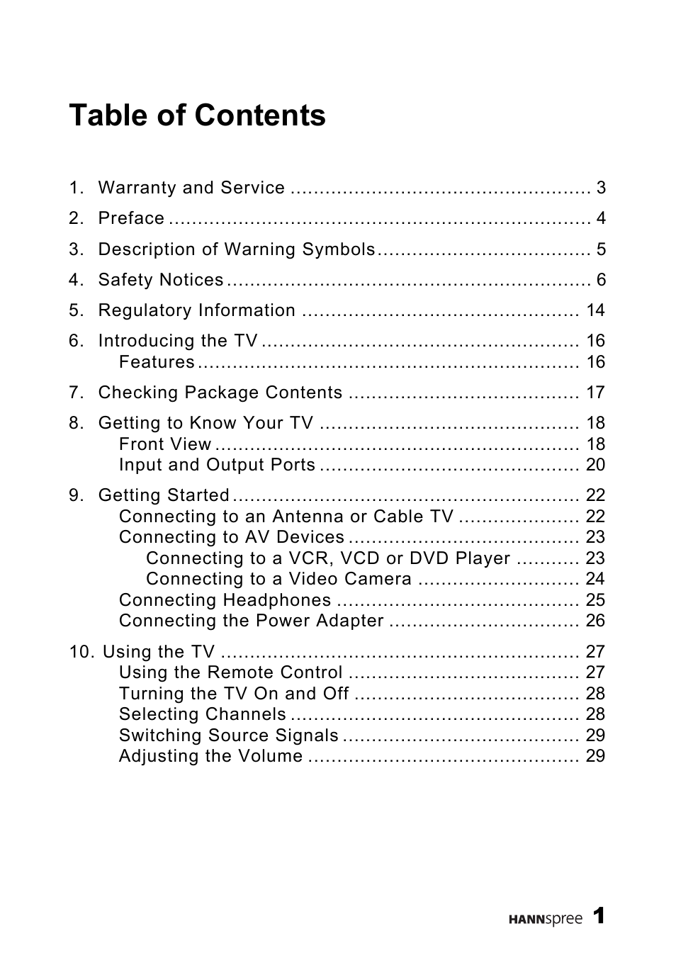 HANNspree LIQUID CRYSTAL DISPLAY TELEVISION ST09-10A1 User Manual | Page 3 / 57