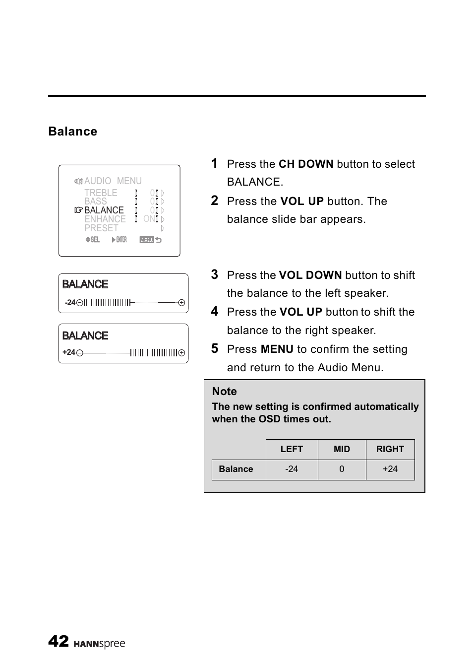 Balance | HANNspree LIQUID CRYSTAL DISPLAY TELEVISION ST09-10A1 User Manual | Page 44 / 57