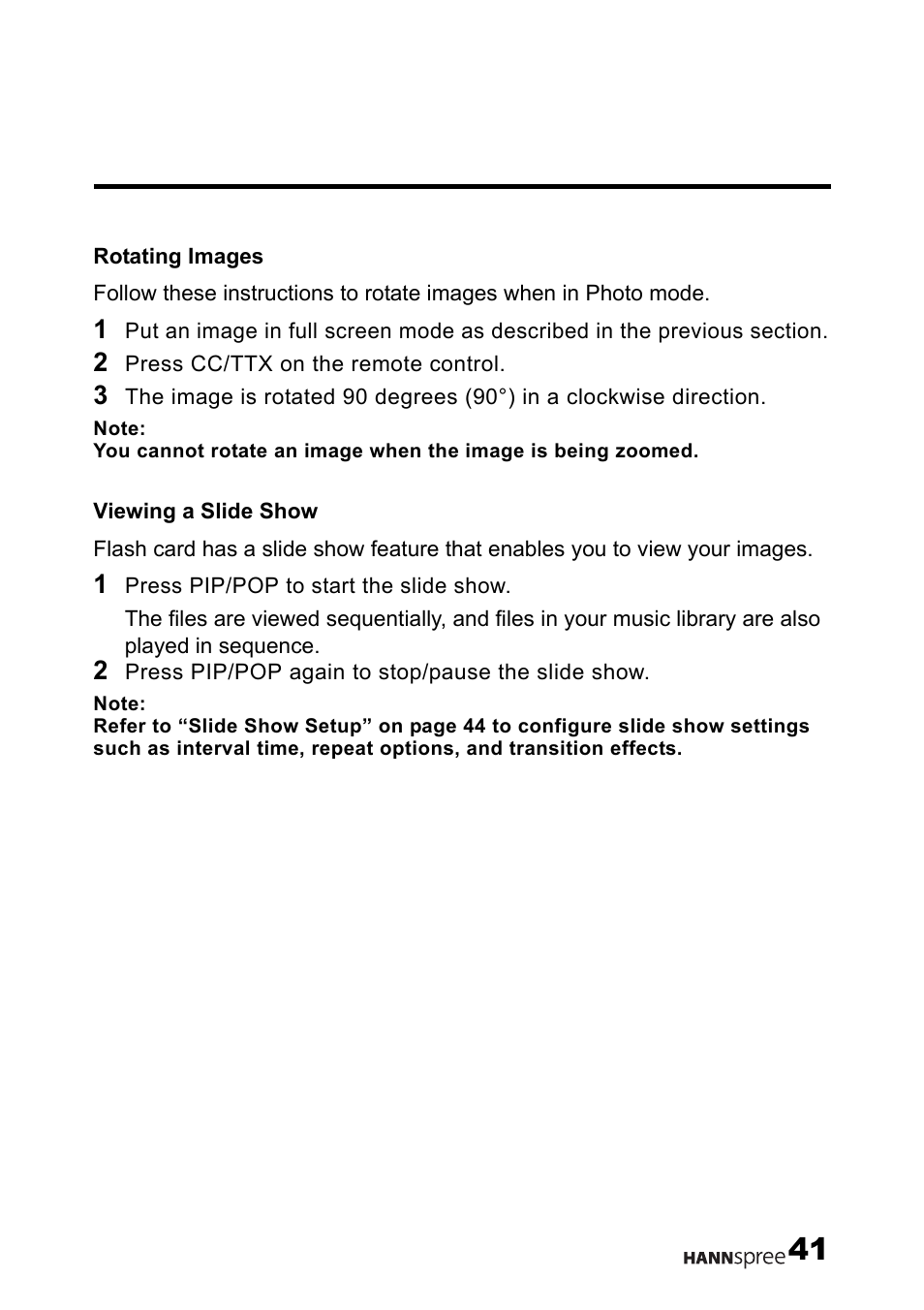 Rotating images, Viewing a slide show | HANNspree MAK-000004 User Manual | Page 42 / 97