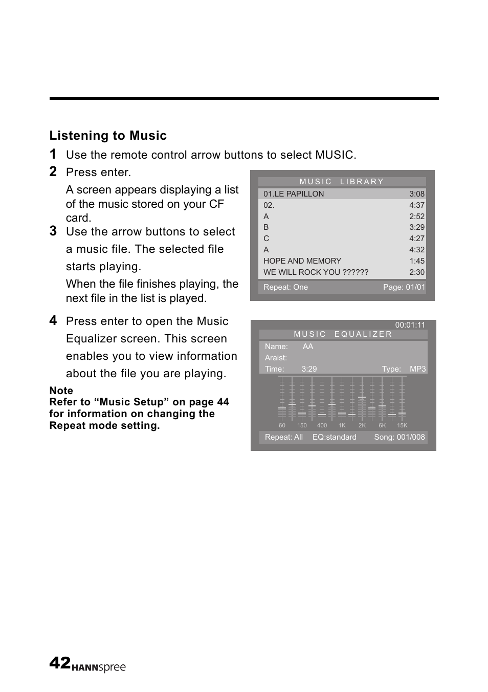 Listening to music | HANNspree MAK-000004 User Manual | Page 43 / 97