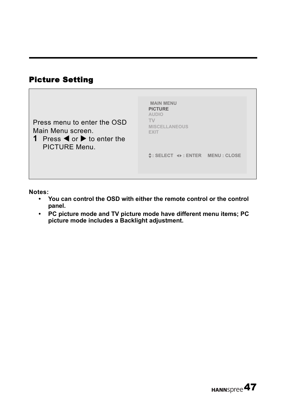 Picture setting | HANNspree MAK-000004 User Manual | Page 48 / 97