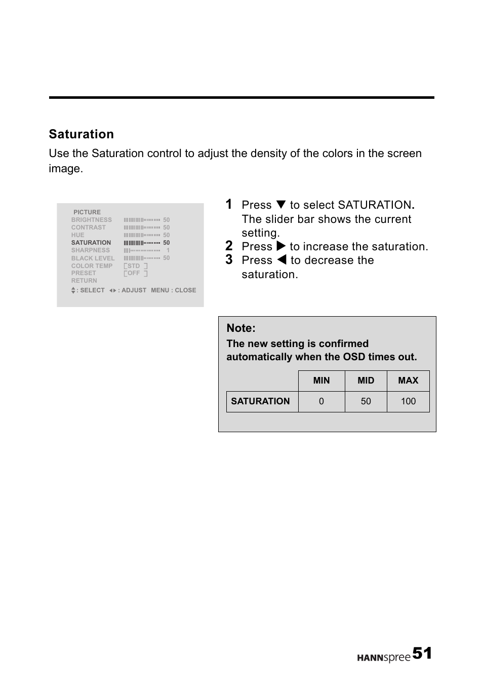 Saturation, Press | HANNspree MAK-000004 User Manual | Page 52 / 97