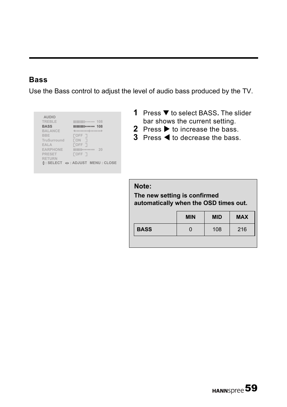 Bass, Press | HANNspree MAK-000004 User Manual | Page 60 / 97