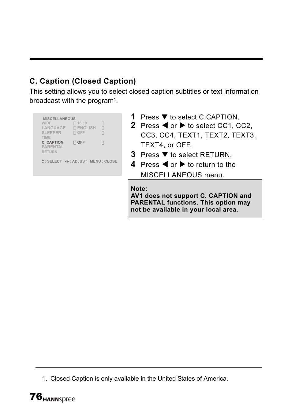 C. caption (closed caption) | HANNspree MAK-000004 User Manual | Page 77 / 97