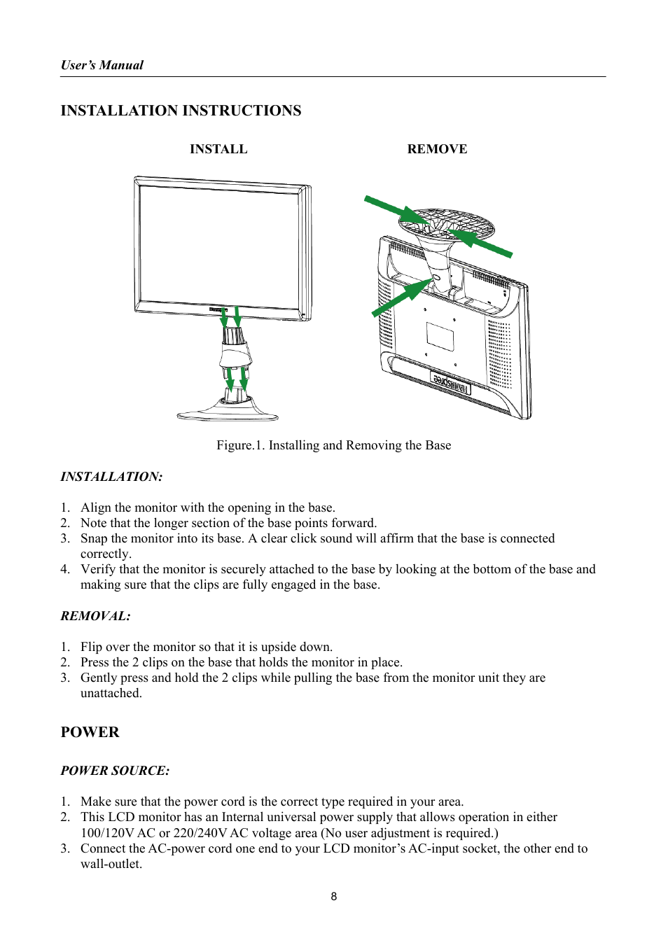 Installation instructions, Power | HANNspree HF205 User Manual | Page 8 / 24