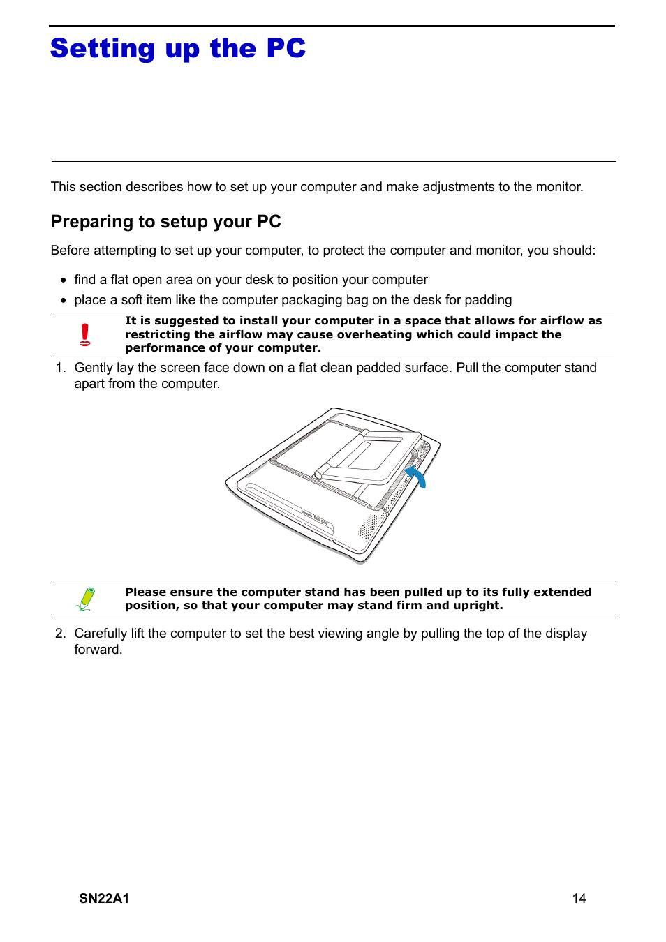 Setting up the pc, Preparing to setup your pc | HANNspree SN22A1 User Manual | Page 15 / 57