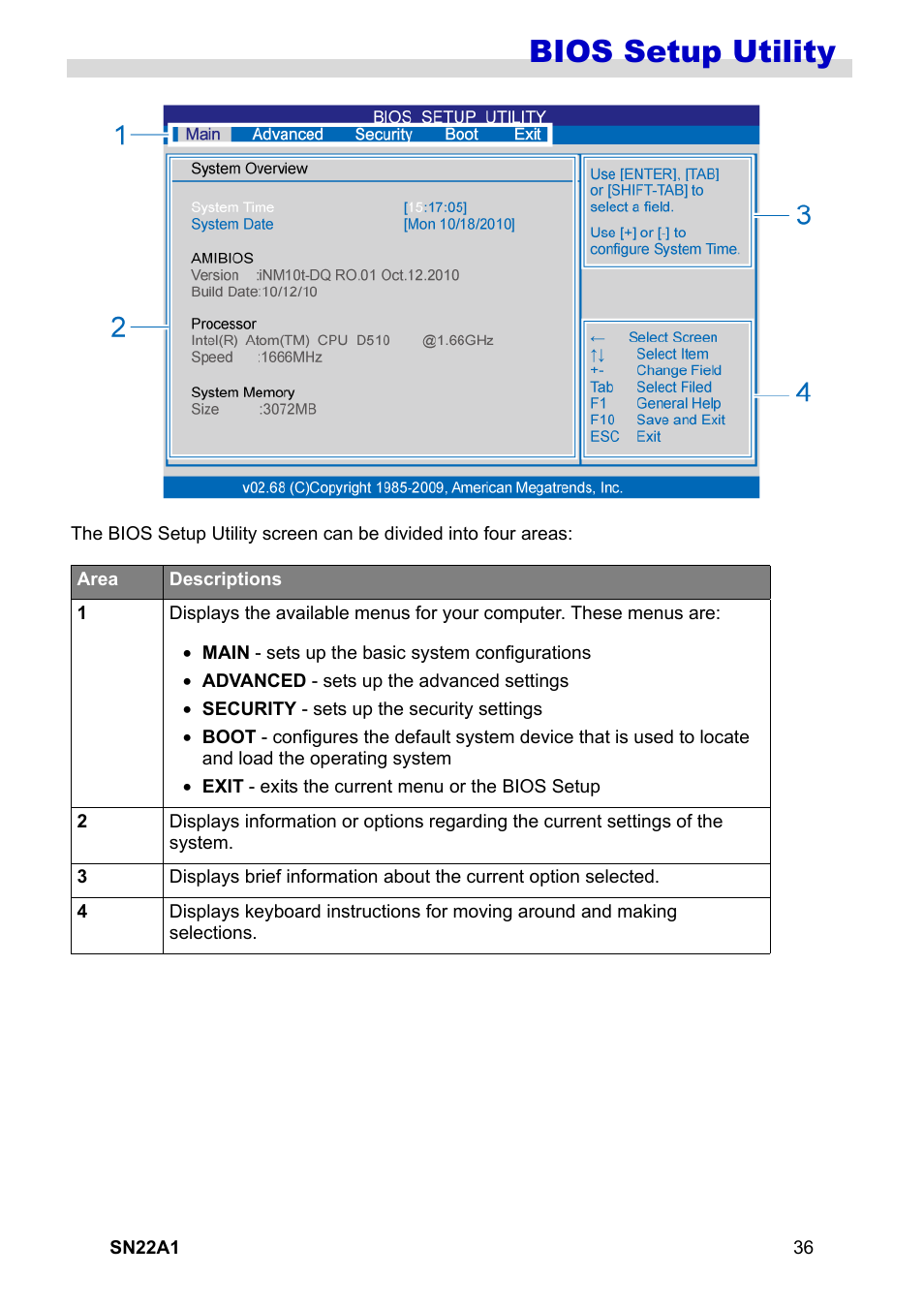 Bios setup utility | HANNspree SN22A1 User Manual | Page 37 / 57