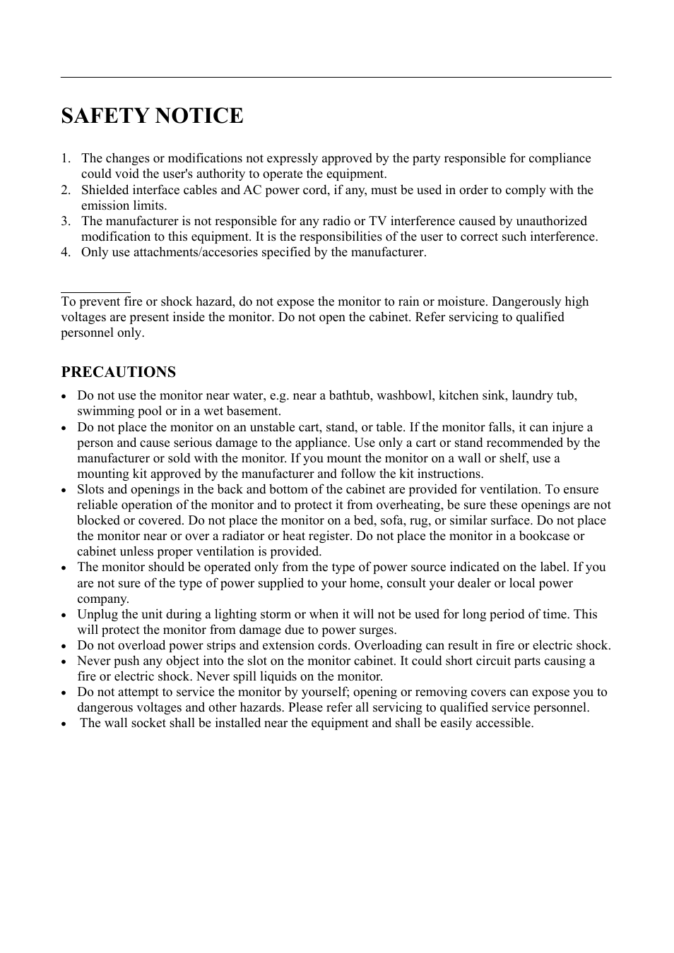 Safety notice, Precautions | HANNspree LCD Monitor HF255 User Manual | Page 5 / 23