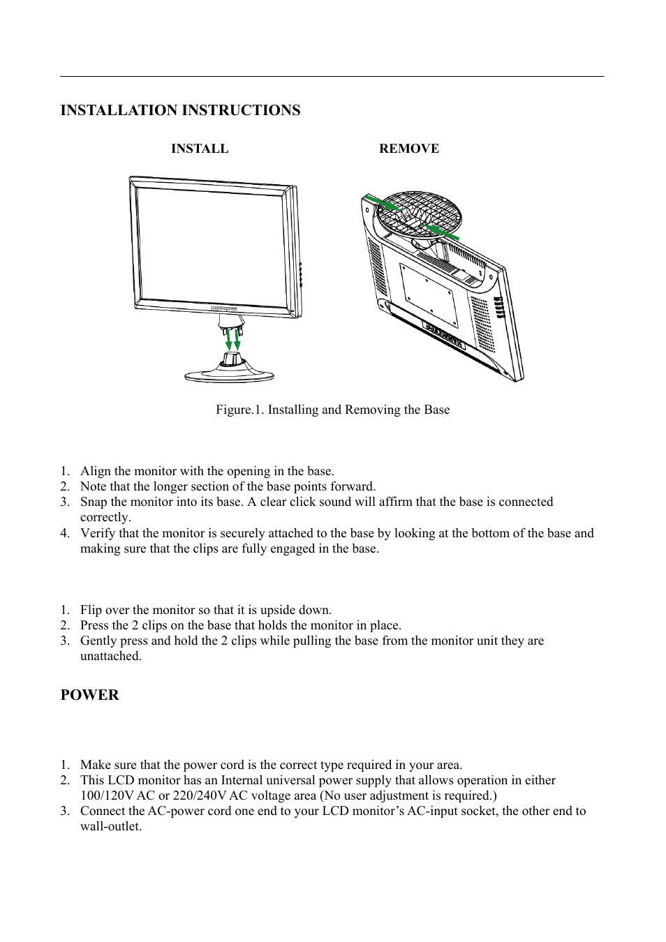 Installation instructions, Power | HANNspree LCD Monitor HF255 User Manual | Page 8 / 23
